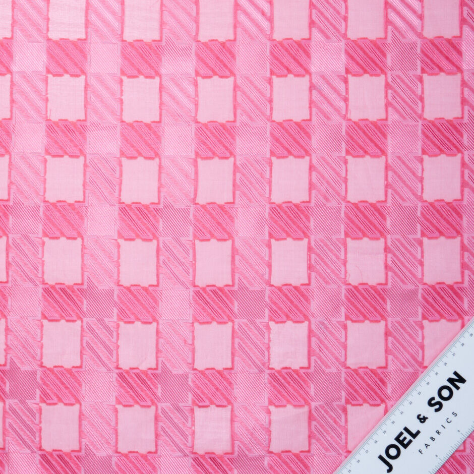 Rich Candy Pink Checkered Jacquard Organza