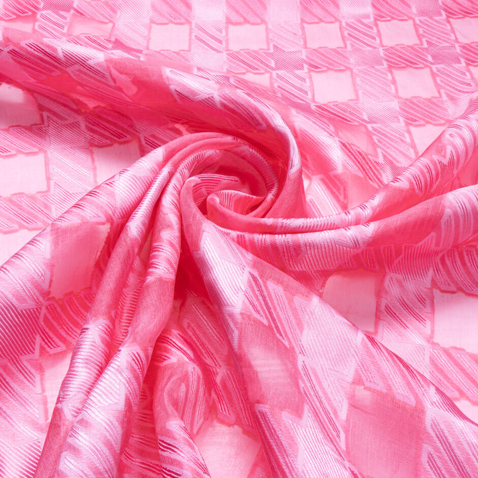 Rich Candy Pink Checkered Jacquard Organza