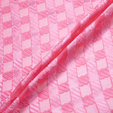 Rich Candy Pink Checkered Jacquard Organza