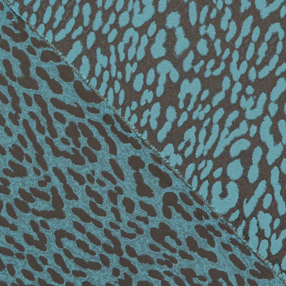 Dark Brown & Teal Blue Animal Stretch Brocade