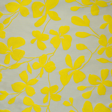 Canary Yellow & Taupe Floral Mikado (A 2.50m Piece)
