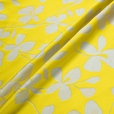 Canary Yellow & Taupe Floral Mikado (A 2.50m Piece)