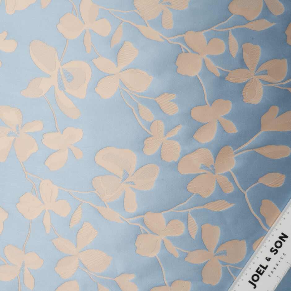 Sky Blue & Soft Beige Floral Mikado