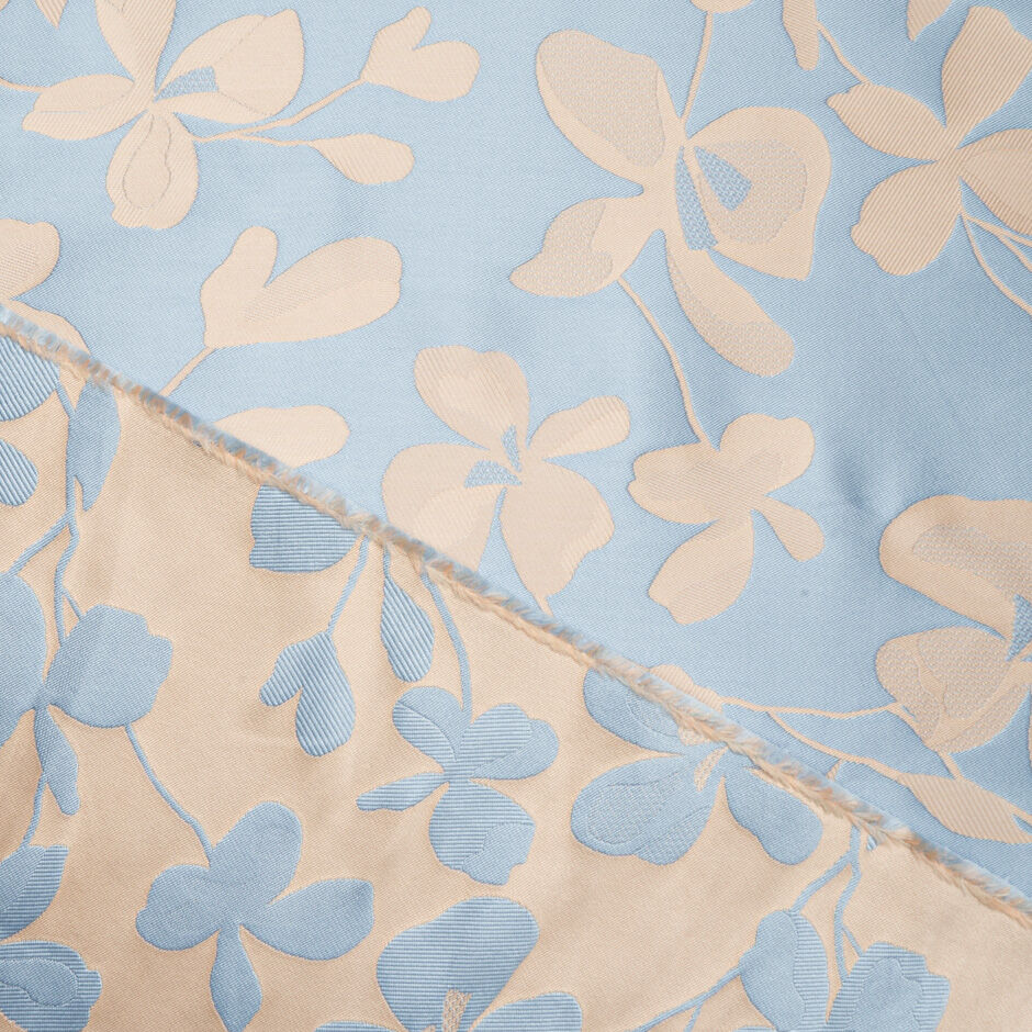 Sky Blue & Soft Beige Floral Mikado