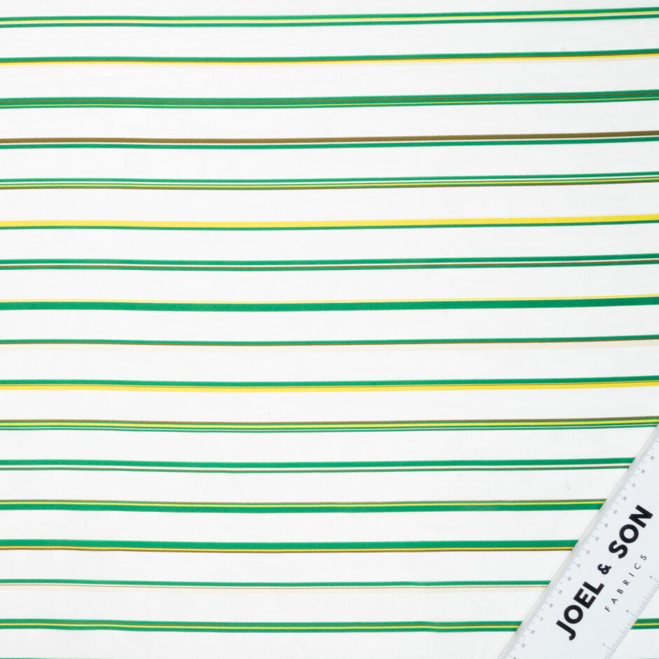 Emerald Green & Yellow Striped White Organza