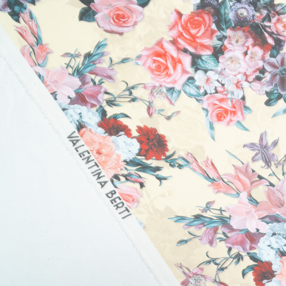 Rose & Floral Printed Soft Yellow Silk Georgette