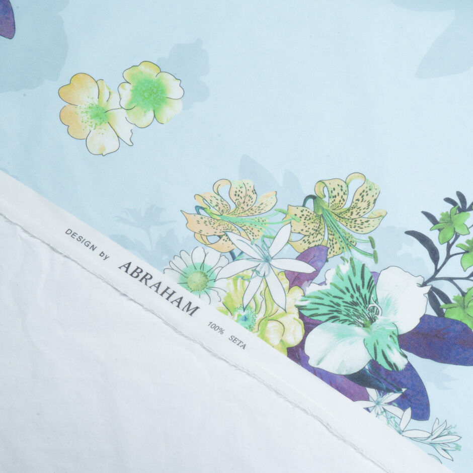 Floral Printed Soft Sky Blue Silk Georgette