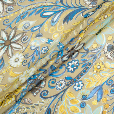 Blue & Yellow Floral Printed Sand Silk Georgette