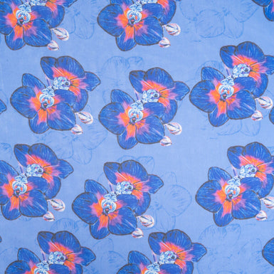 Blue Floral Printed Sky Blue Silk Georgette