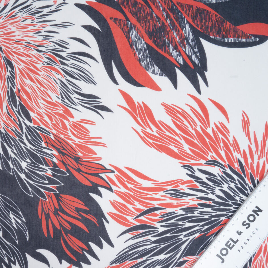 Red & Blue Abstract Floral Printed White Silk Georgette