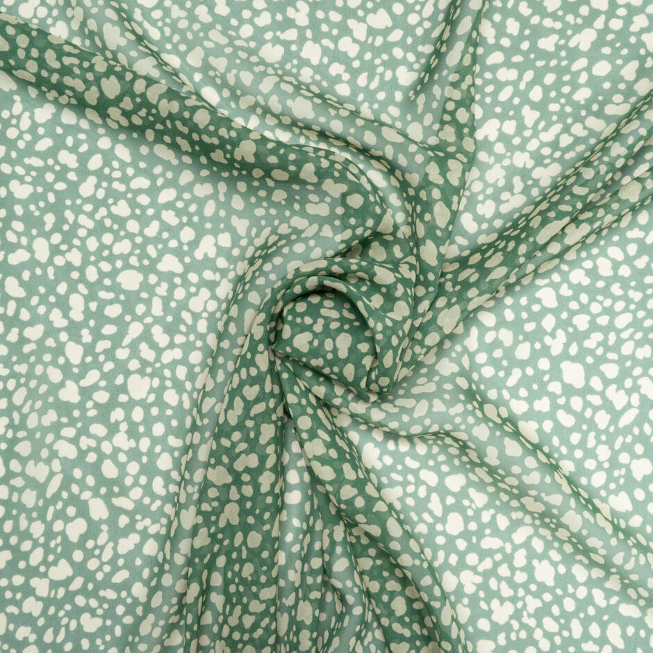 Green & Vanilla Animal Printed Pure Silk Georgette
