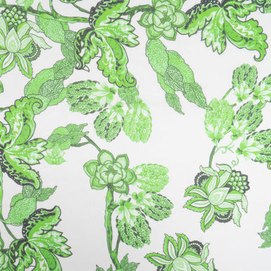 Apple Green Floral Printed White Pure Silk Georgette