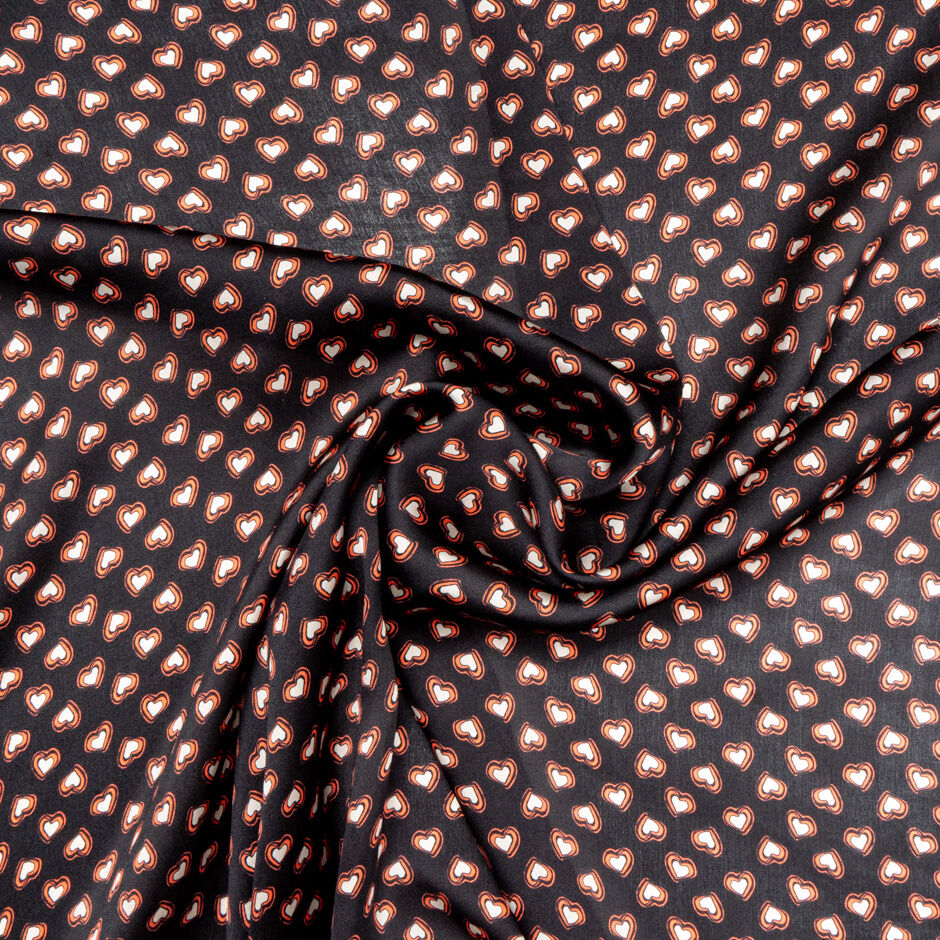 Heart Printed Black Silk Georgette (A 2.95m Piece)
