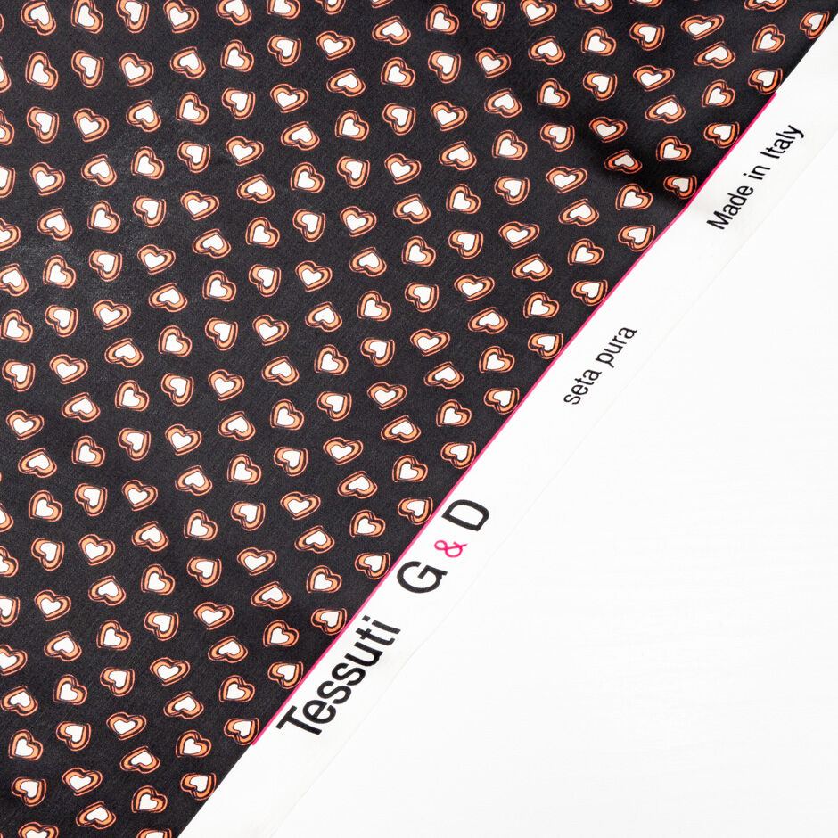 Heart Printed Black Silk Georgette (A 2.95m Piece)