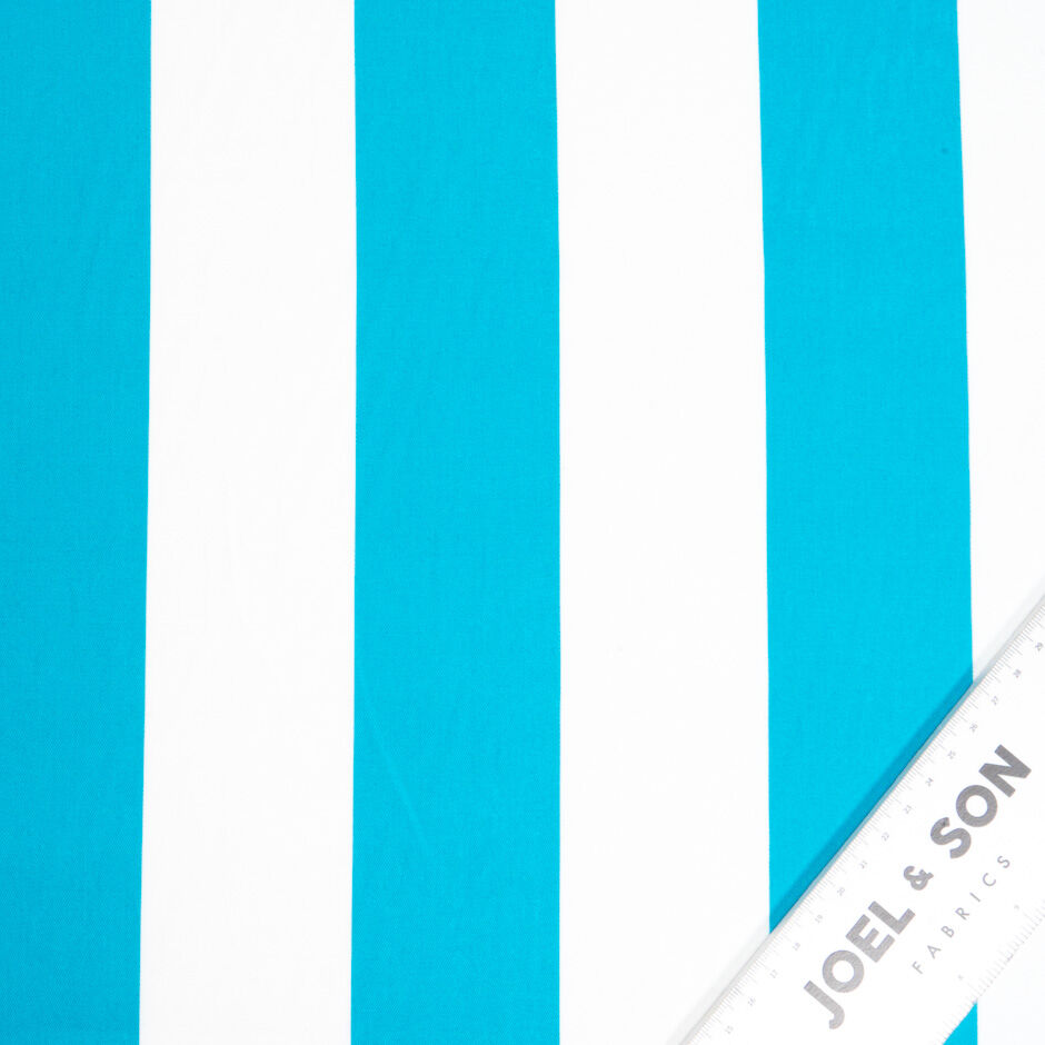 Turquoise & White Wide Striped Cotton