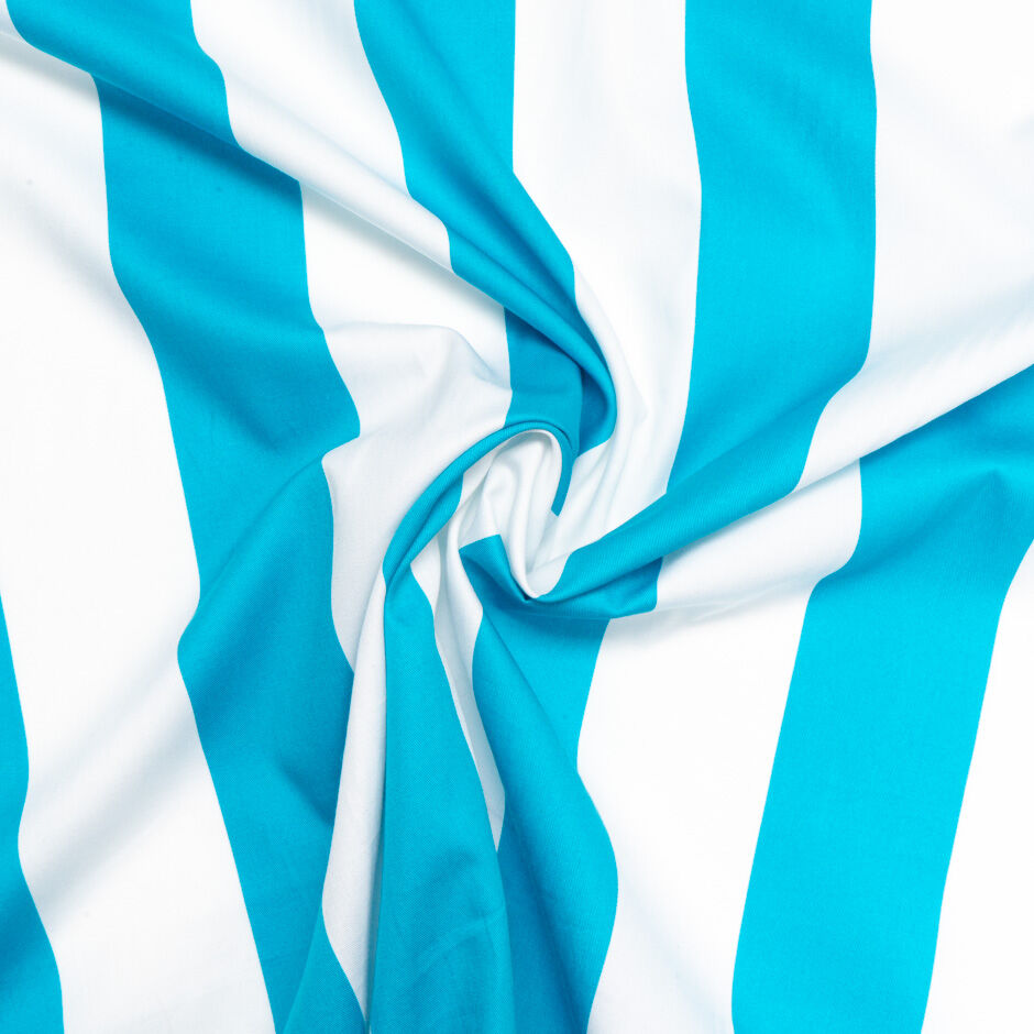 Turquoise & White Wide Striped Cotton
