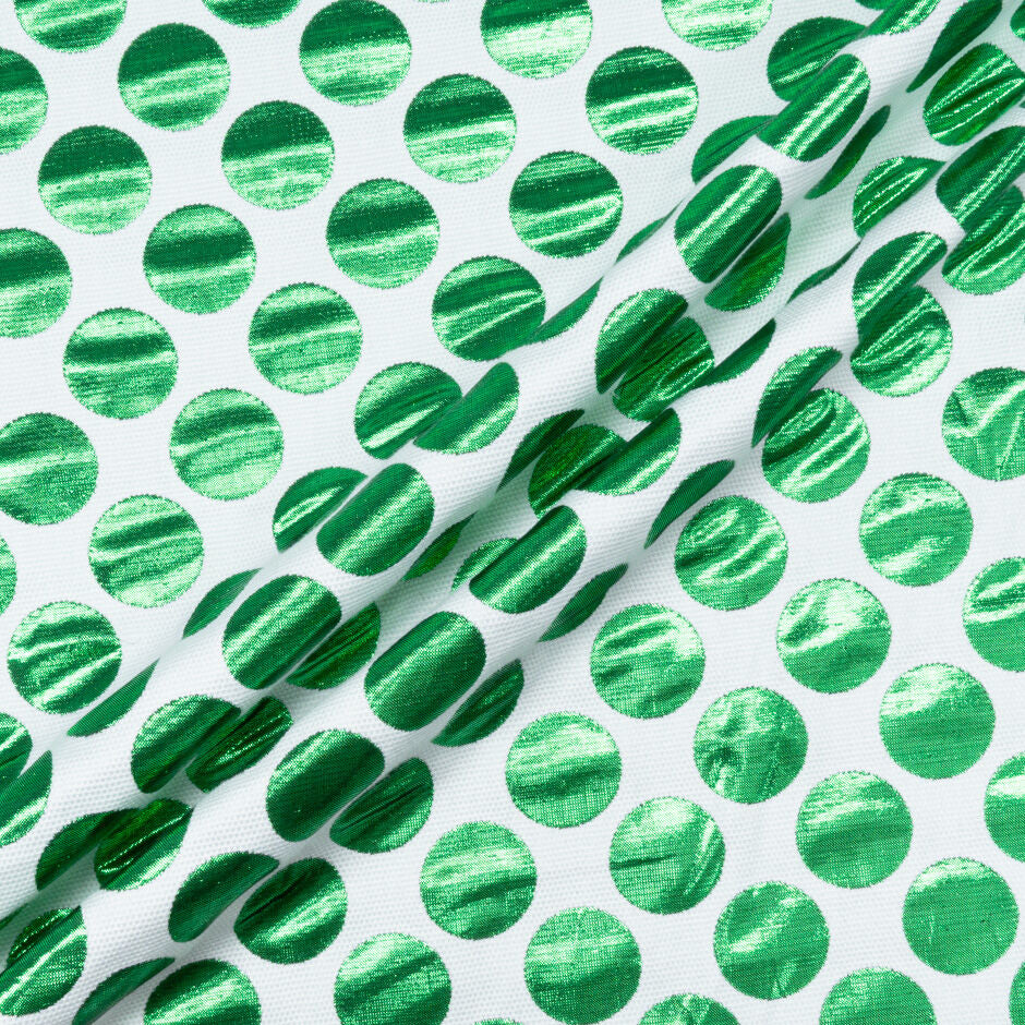 Green Spotted White Brocade | Shop Metallic Fabric