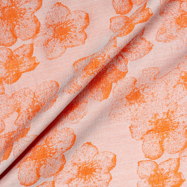 Two-Tone Orange Floral Silk Blend Brocade