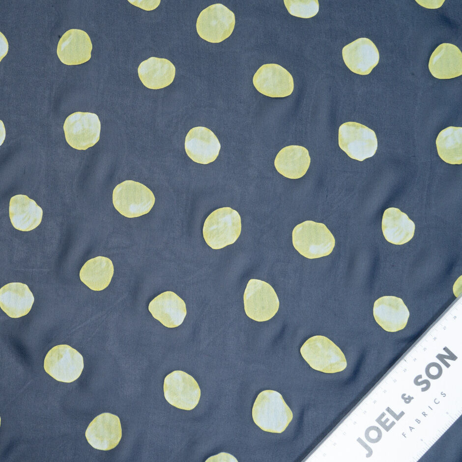 Yellow Vision Printed Spotted Navy Blue Silk Georgette