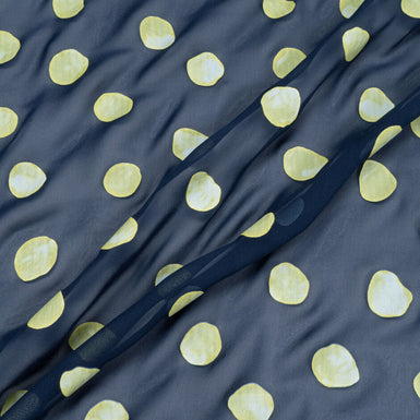 Yellow Vision Printed Spotted Navy Blue Silk Georgette