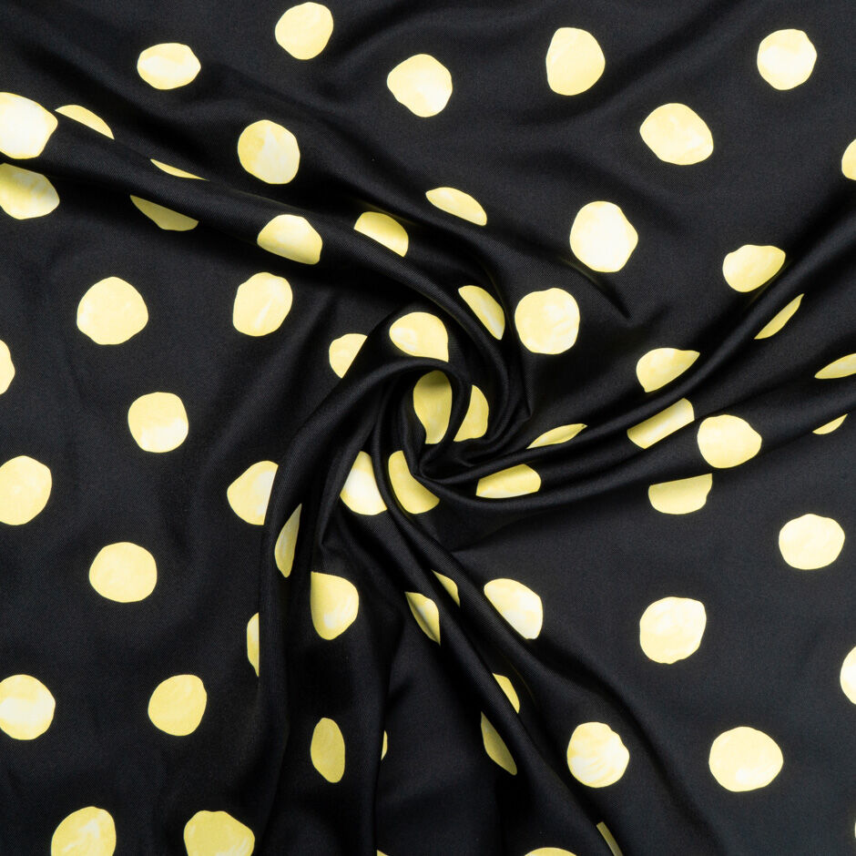 Yellow Vision Print Spotted Midnight Blue Silk Twill