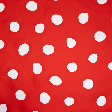 White Spotted Rich Red Pure Silk Twill