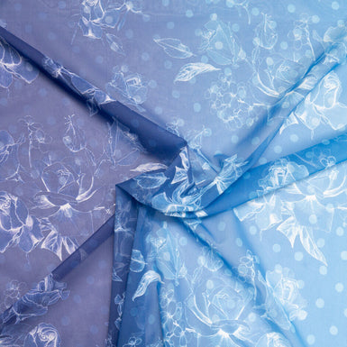 Deep to Soft Blue Ombré Floral Vision Printed Silk Georgette