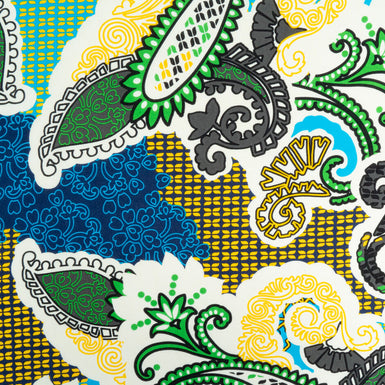 Green, Yellow & Blue Patchwork Printed Silk Crêpe de Chine