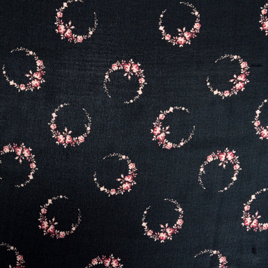 Floral Crescent Printed Black Silk Sable