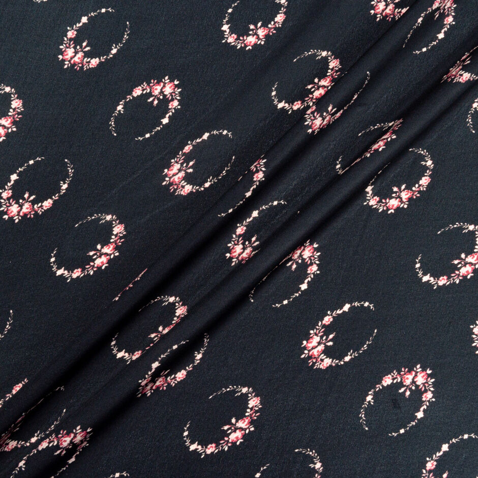Floral Crescent Printed Black Silk Sable