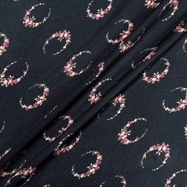Floral Crescent Printed Black Silk Sable