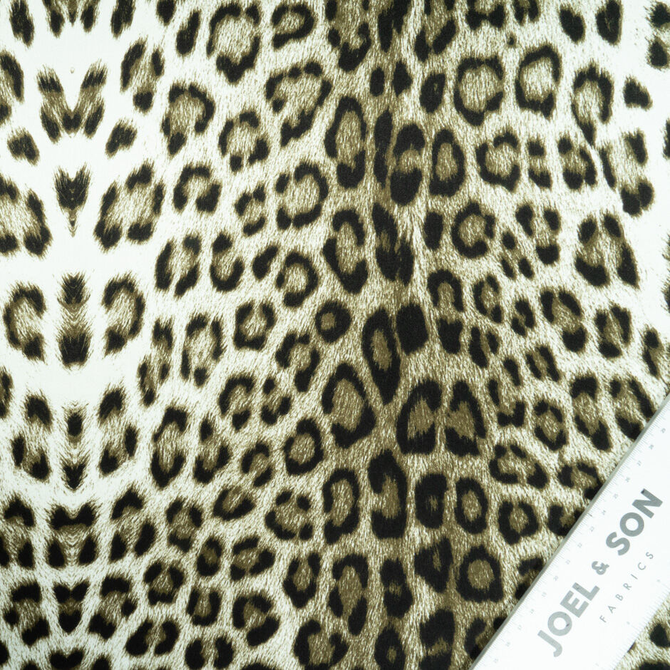 Black & Khaki Green Animal Printed Silk Satin