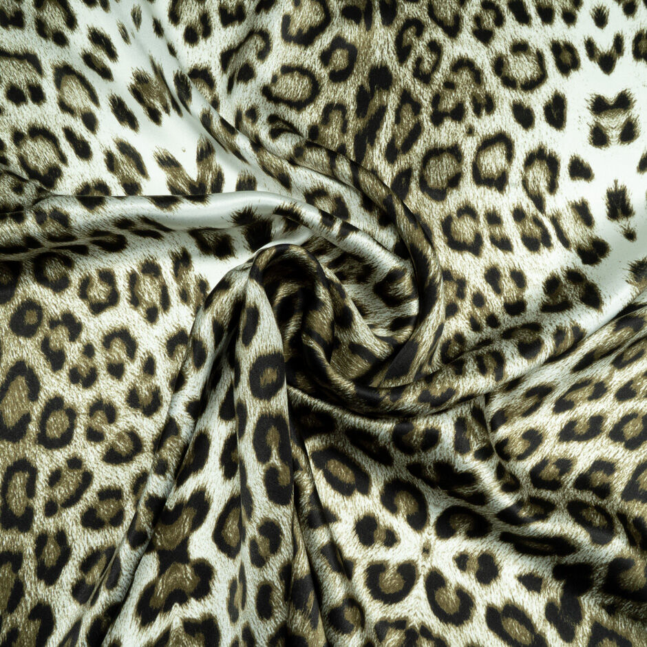 Black & Khaki Green Animal Printed Silk Satin