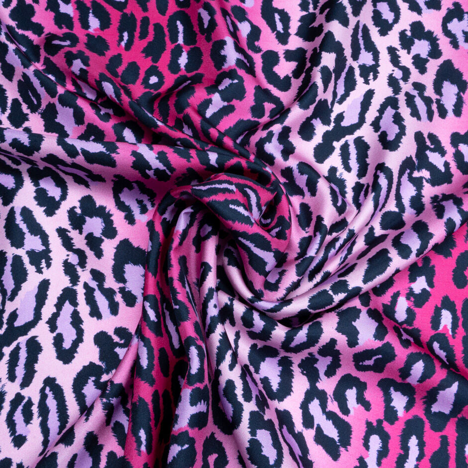 Multi Pink & Black Animal Printed Silk Twill (A 2.60m Piece)