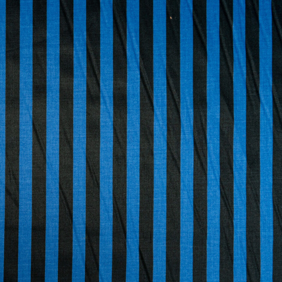 Black & Bright Blue Striped Pure Cotton
