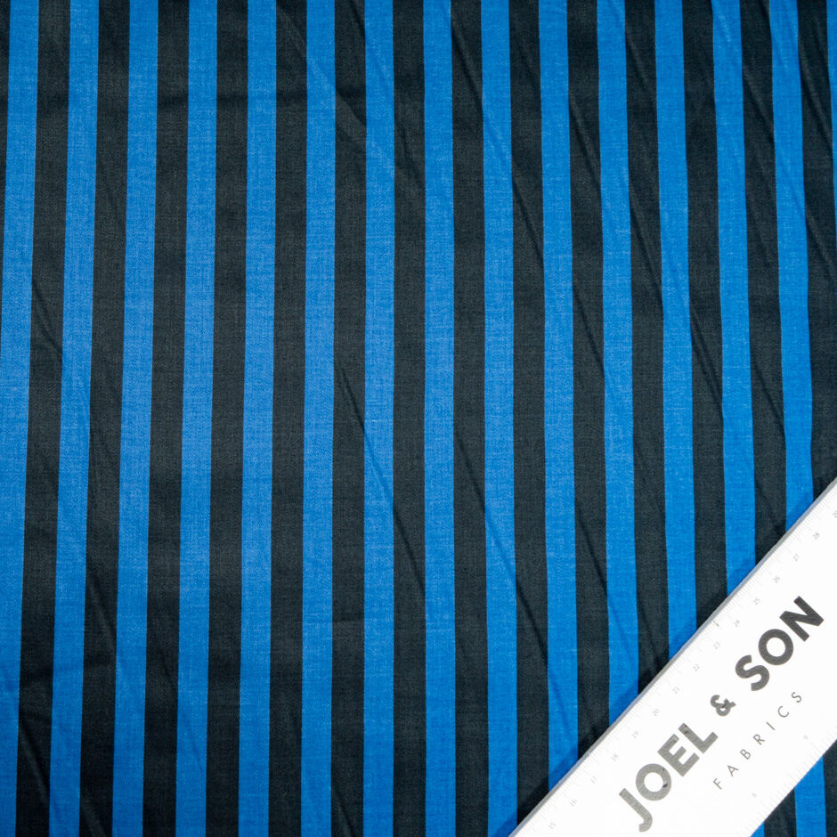 Black & Bright Blue Striped Pure Cotton