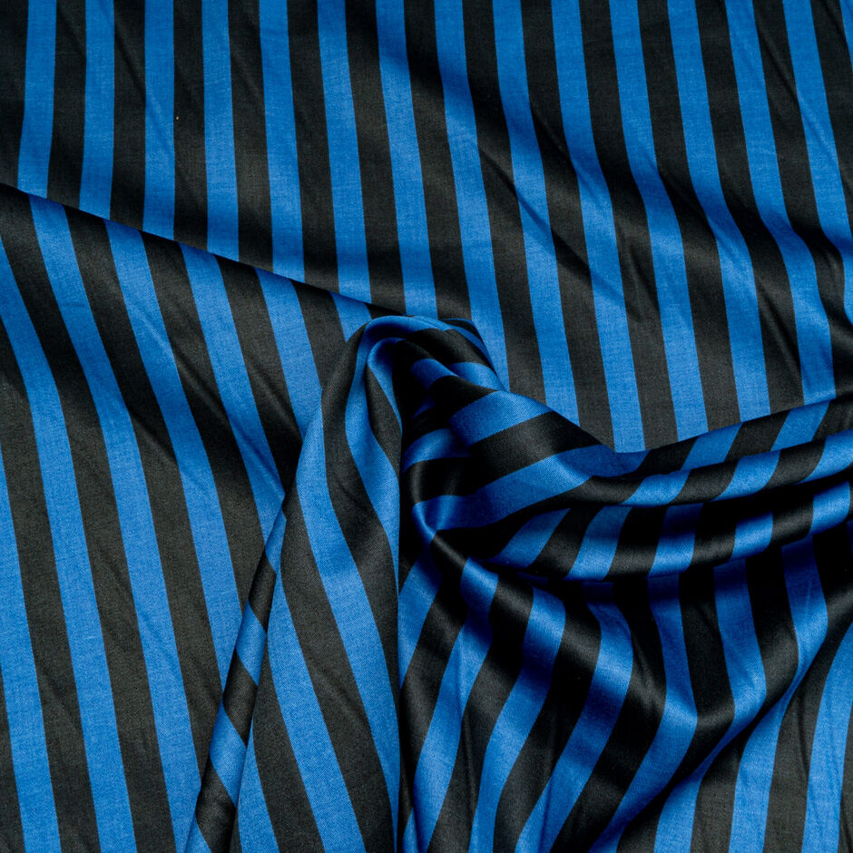 Black & Bright Blue Striped Pure Cotton