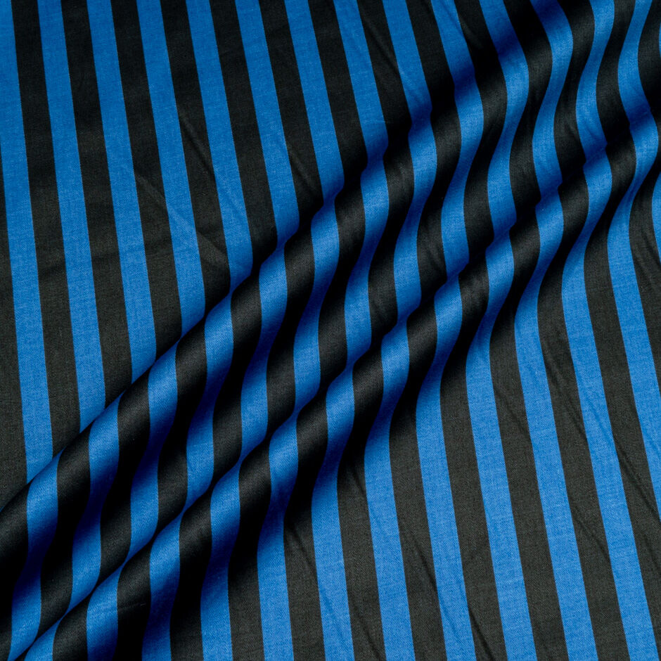 Black & Bright Blue Striped Pure Cotton