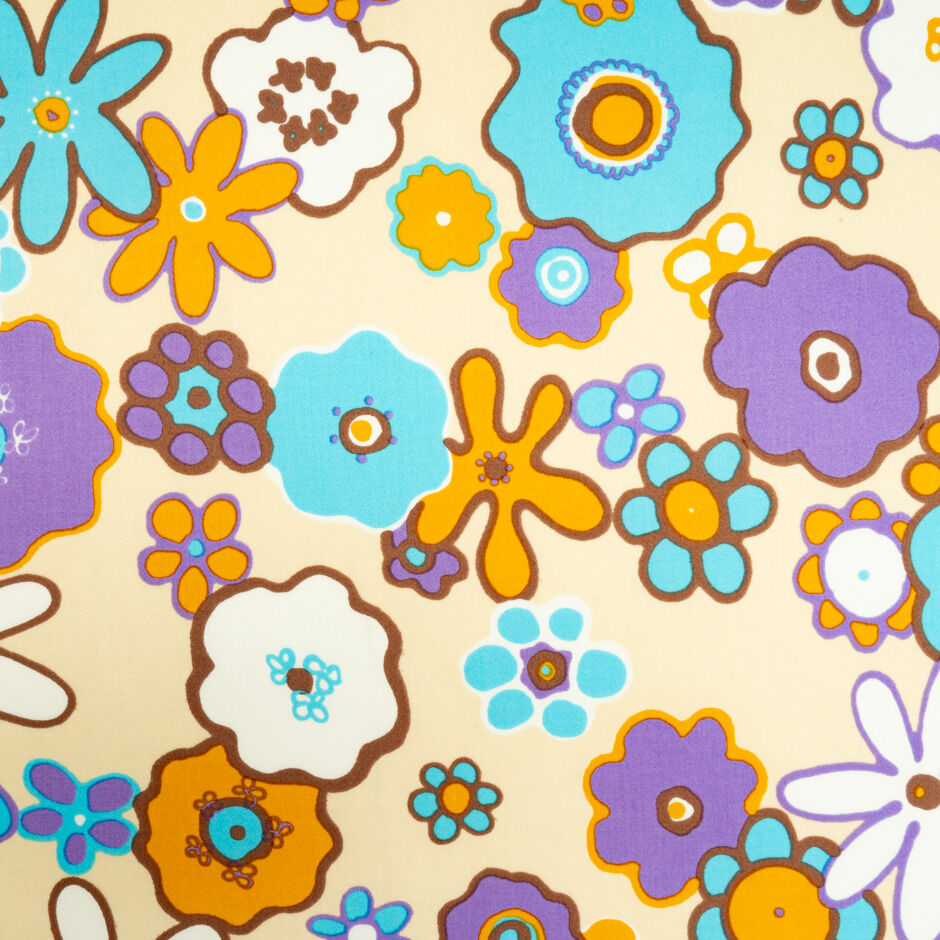 70's Inspired Floral Printed Stretch Cotton