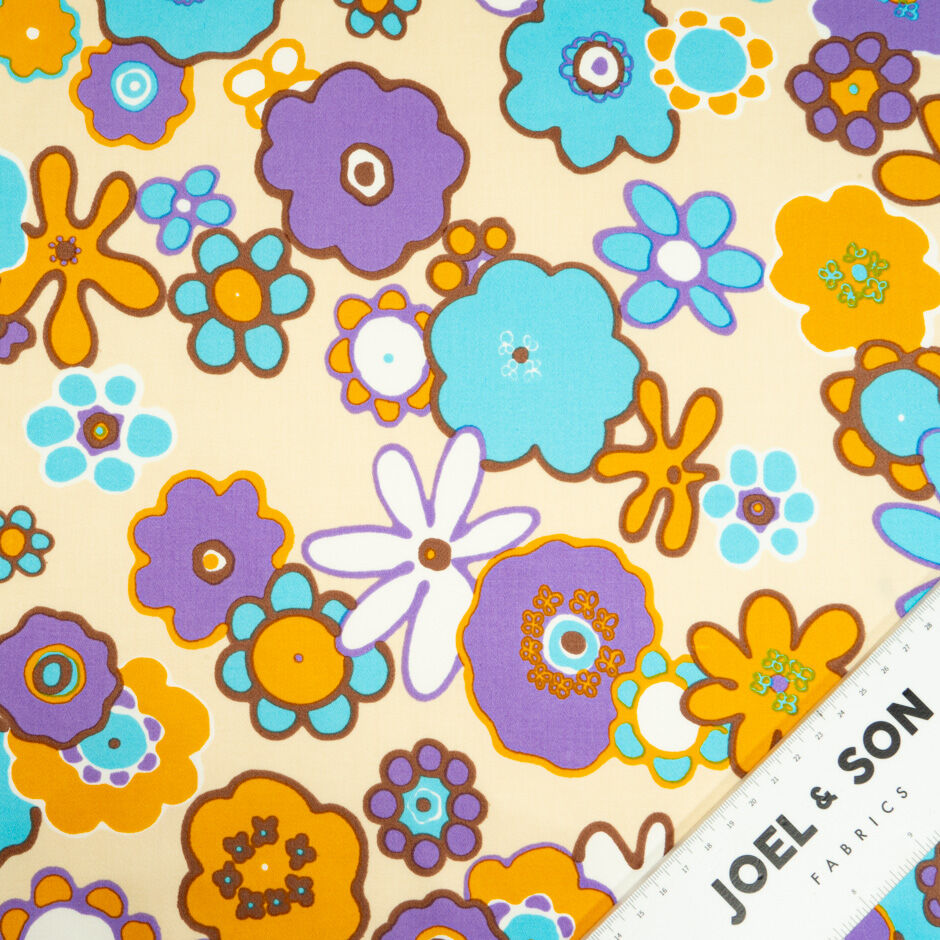 70's Inspired Floral Printed Stretch Cotton