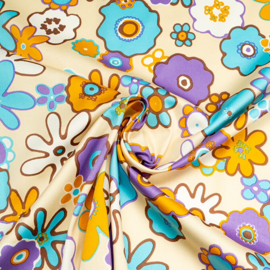 70's Inspired Floral Printed Stretch Cotton