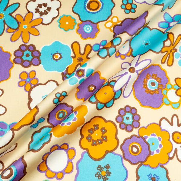 70's Inspired Floral Printed Stretch Cotton