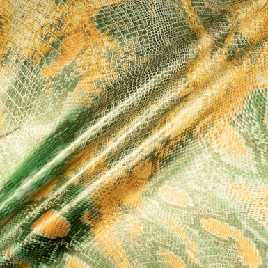Orange & Green Snake Print Metallic Stretch Cotton