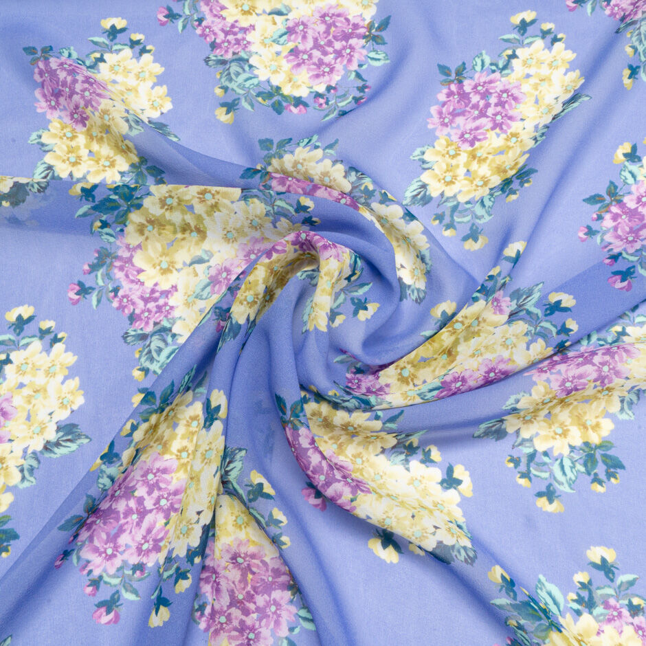 Yellow & Pink Floral Printed Lavender Silk Georgette (A 2m Piece)