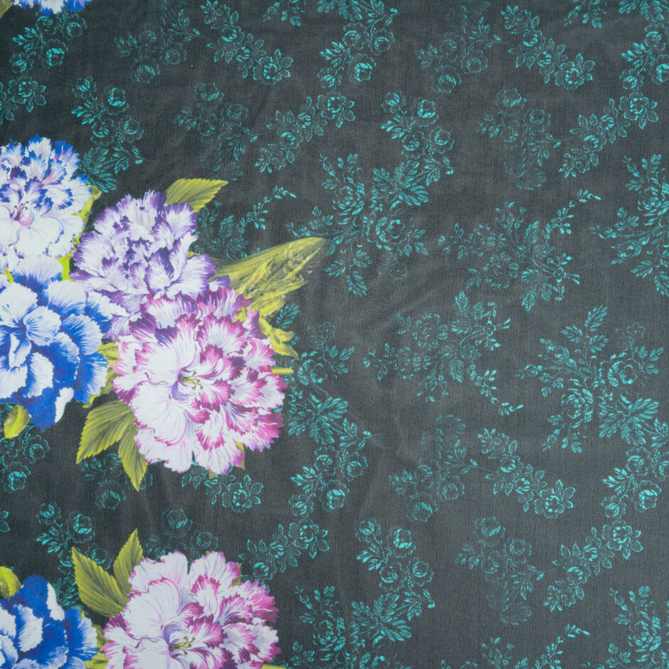 Multi Floral Printed Black Pure Silk Georgette (A 2m Piece)