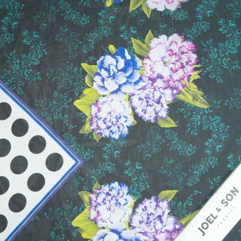 Multi Floral Printed Black Pure Silk Georgette (A 2m Piece)