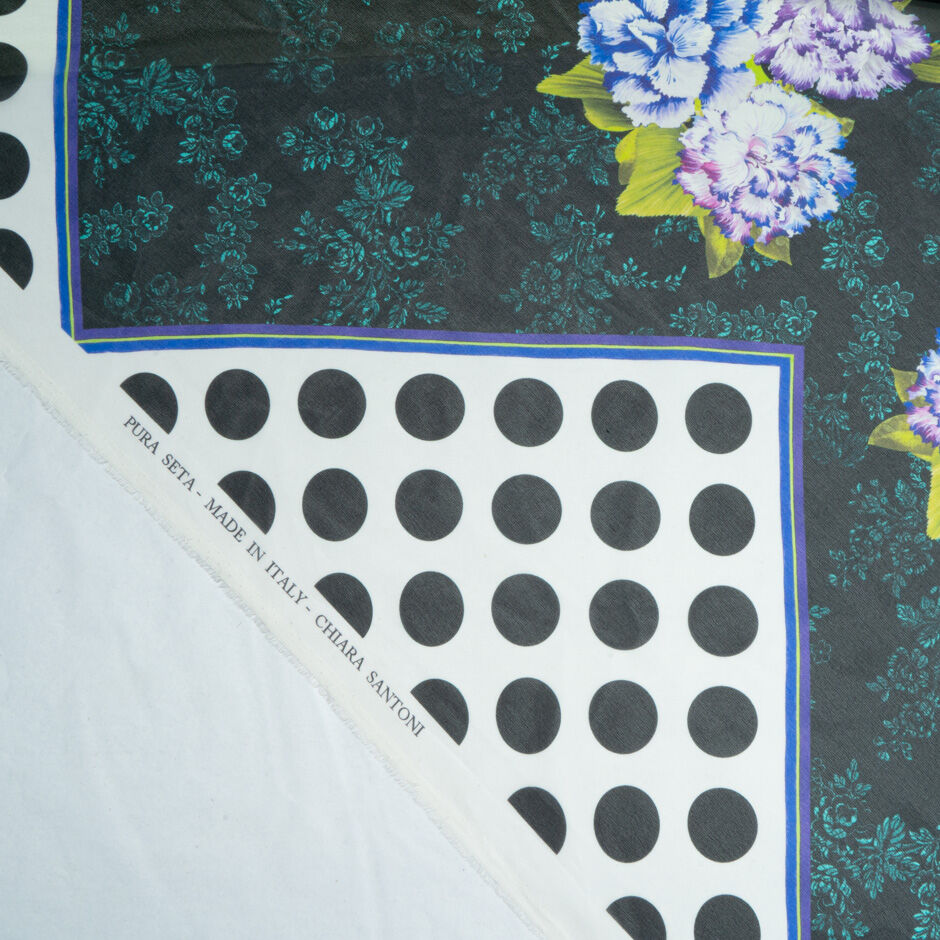 Multi Floral Printed Black Pure Silk Georgette (A 2m Piece)