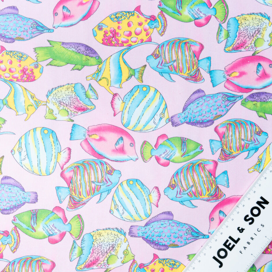 Multi Fish Printed Candy Pink Silk Georgette