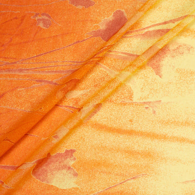 Orange & Yellow Floral Printed Ombré Silk Georgette