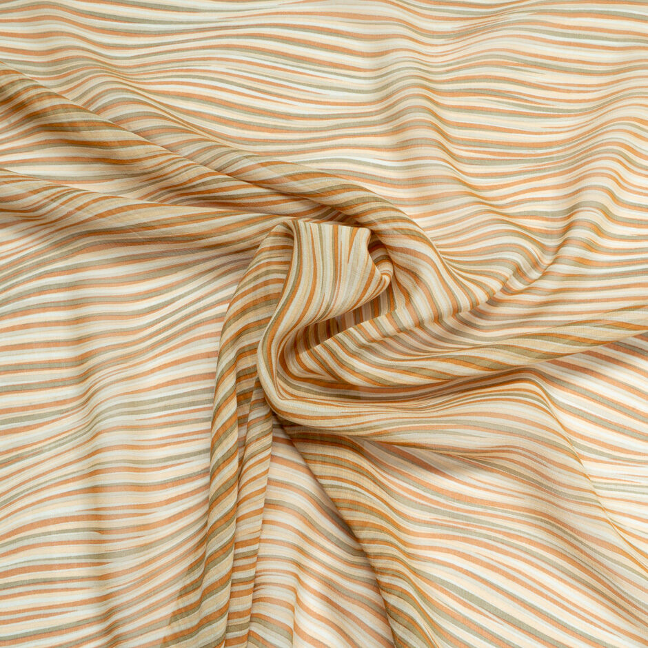 Beige, Brown & Khaki Wave Printed Silk Georgette